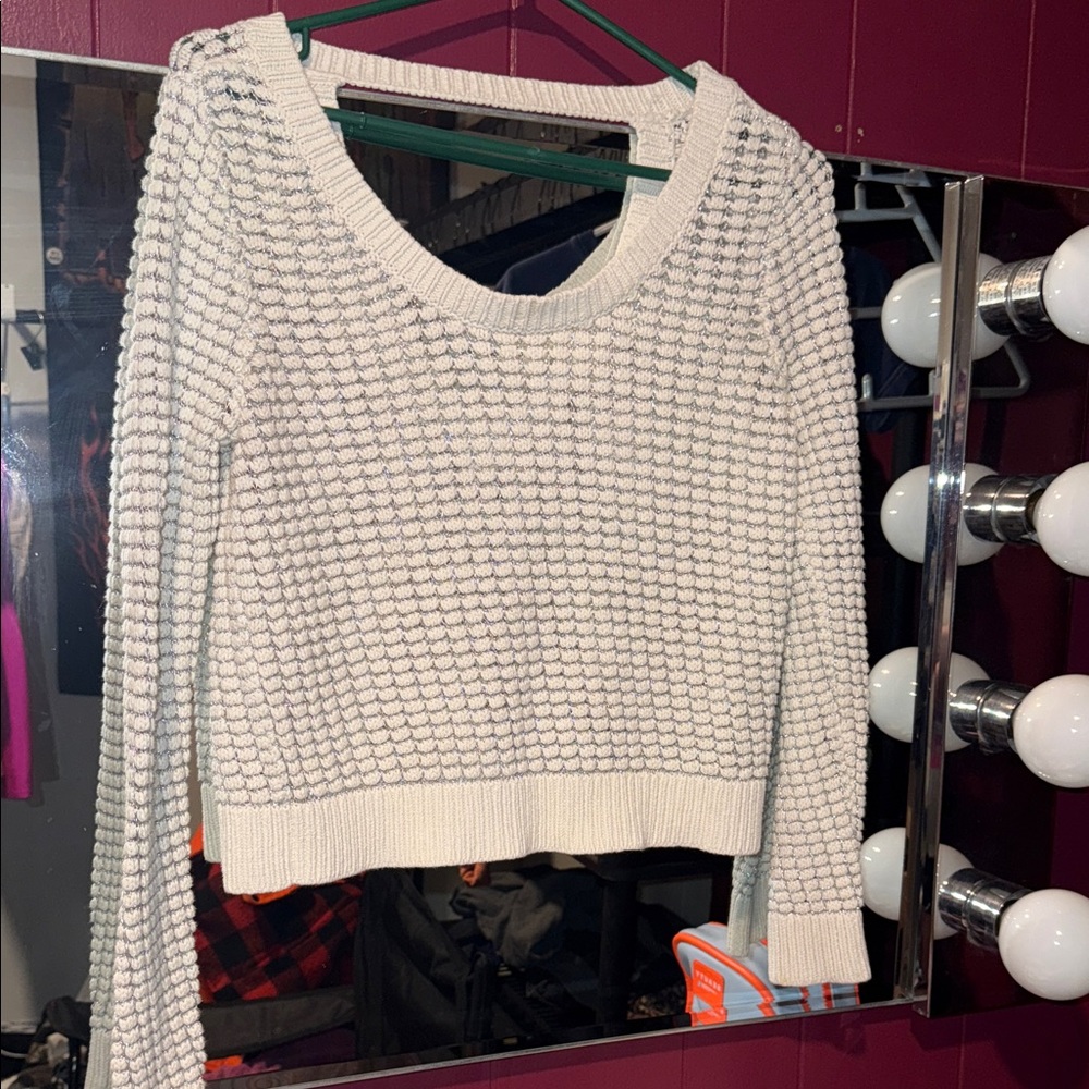 Guess Off-White Textured Scoop Neck Sweater